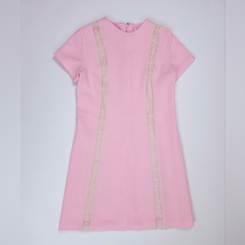 Meg Madison Vintage 60s Pink New York Ribbed Lace Shift Dress Medium